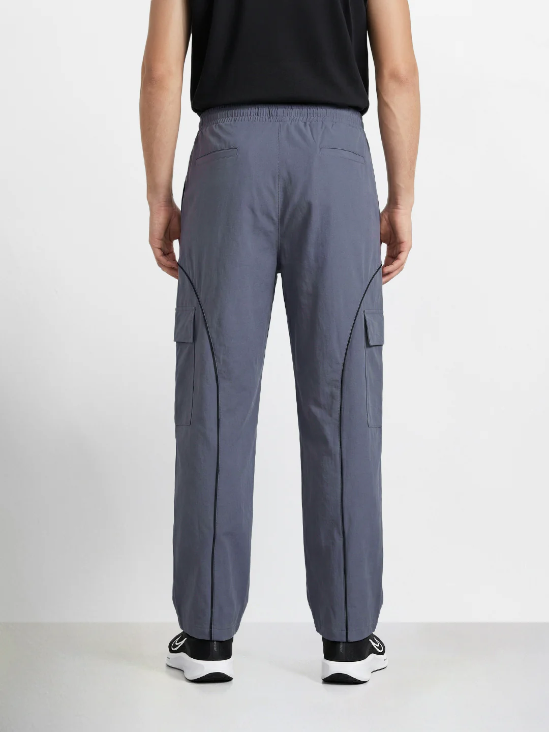 Men's Grey Baggy Fit Solid Utility Cargo - Image 4