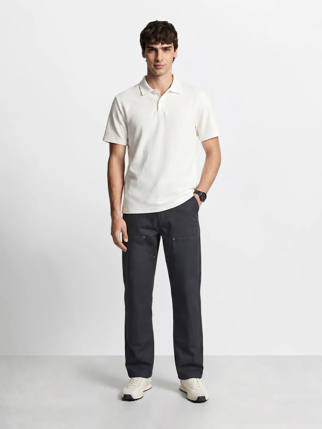 Men's Grey Baggy Fit Solid Utility Trousers - Image 6