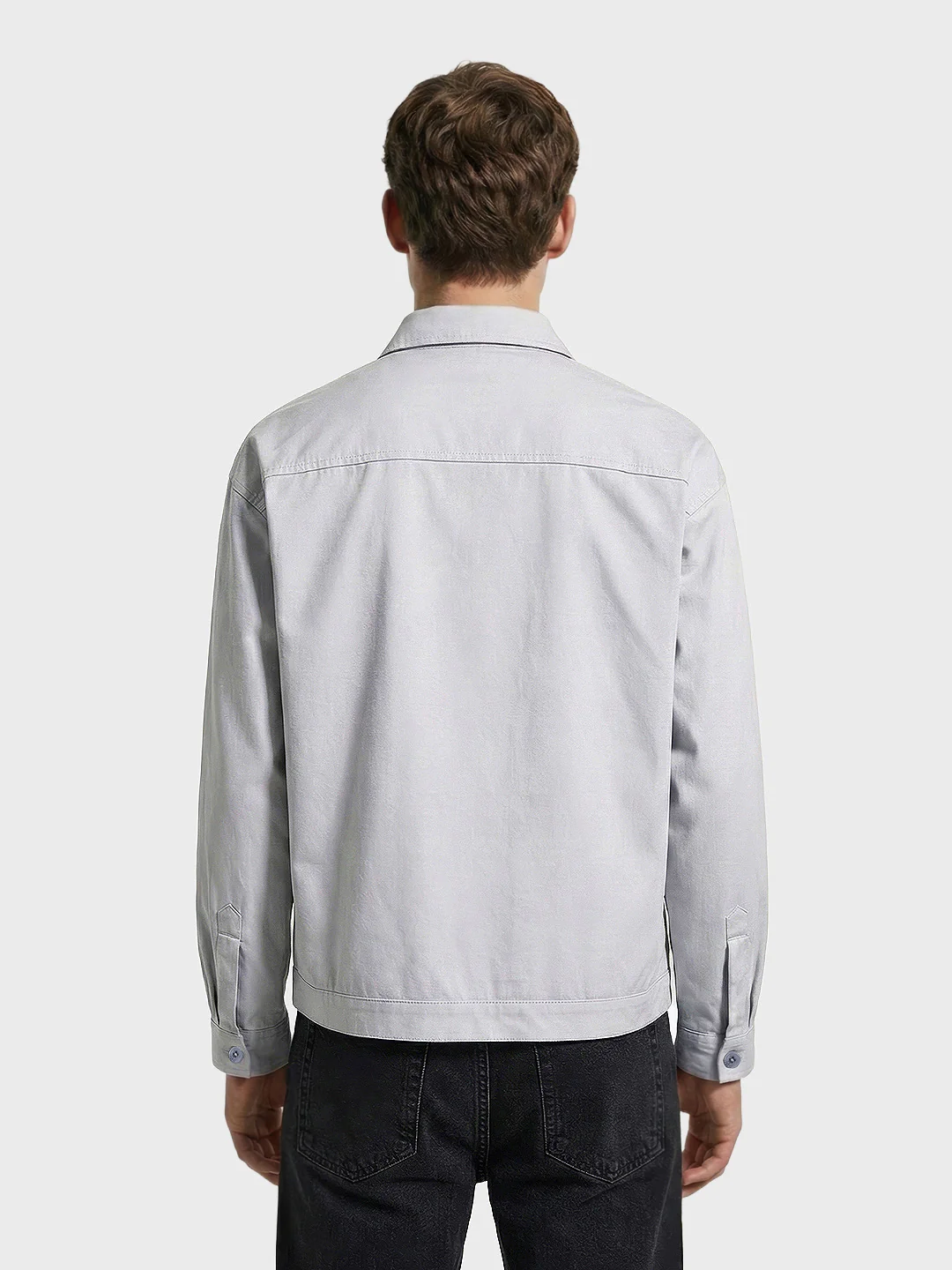 Men's Grey Boxy Fit Embroided Casual Bomber Jacket - Image 2