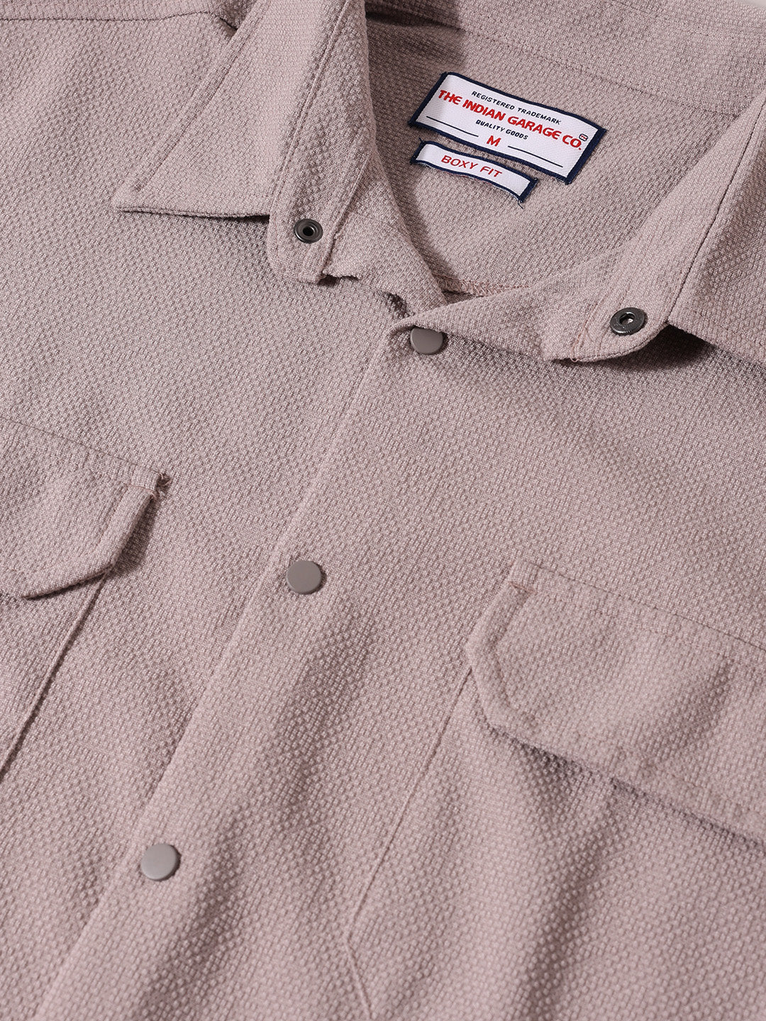 Men's Grey Boxy Fit Textured Resort Wear Shirt - Image 3