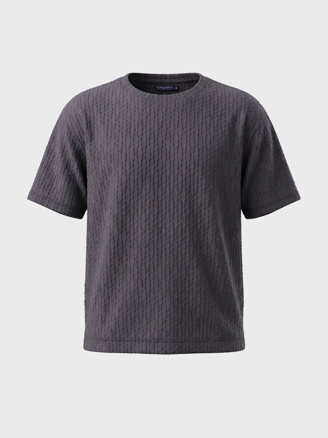 Men's Grey Boxy Fit Textured Resort Wear T-Shirt - Image 5