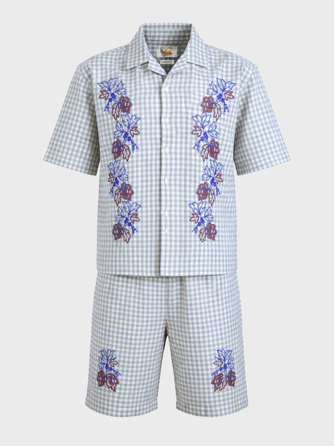 Men's Grey Oversized Fit Embroidered Resort Wear Coordinates - Image 6