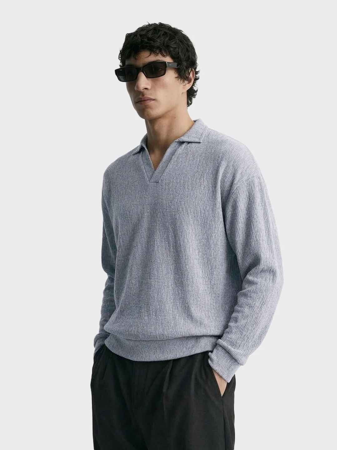 Men's Grey Oversized Fit Textured Casual T-Shirts - Image 4