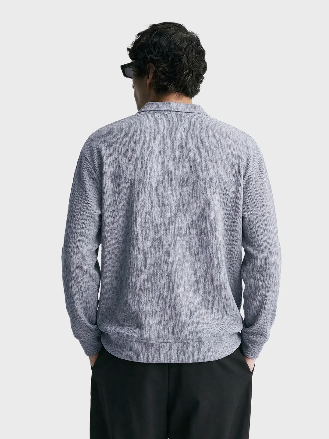 Men's Grey Oversized Fit Textured Casual T-Shirts - Image 5