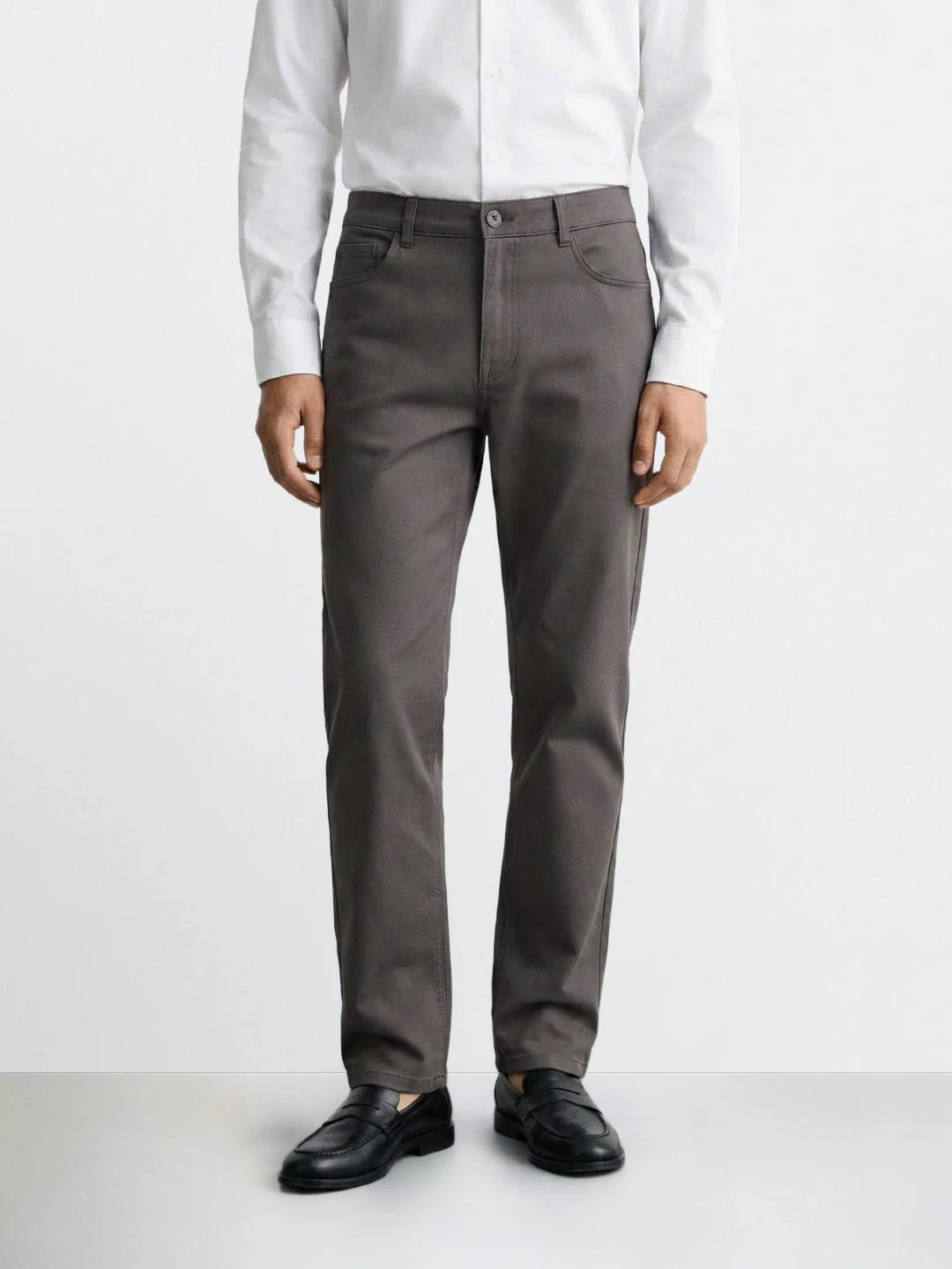 Men's Grey Regular Fit Solid Casual Chinos