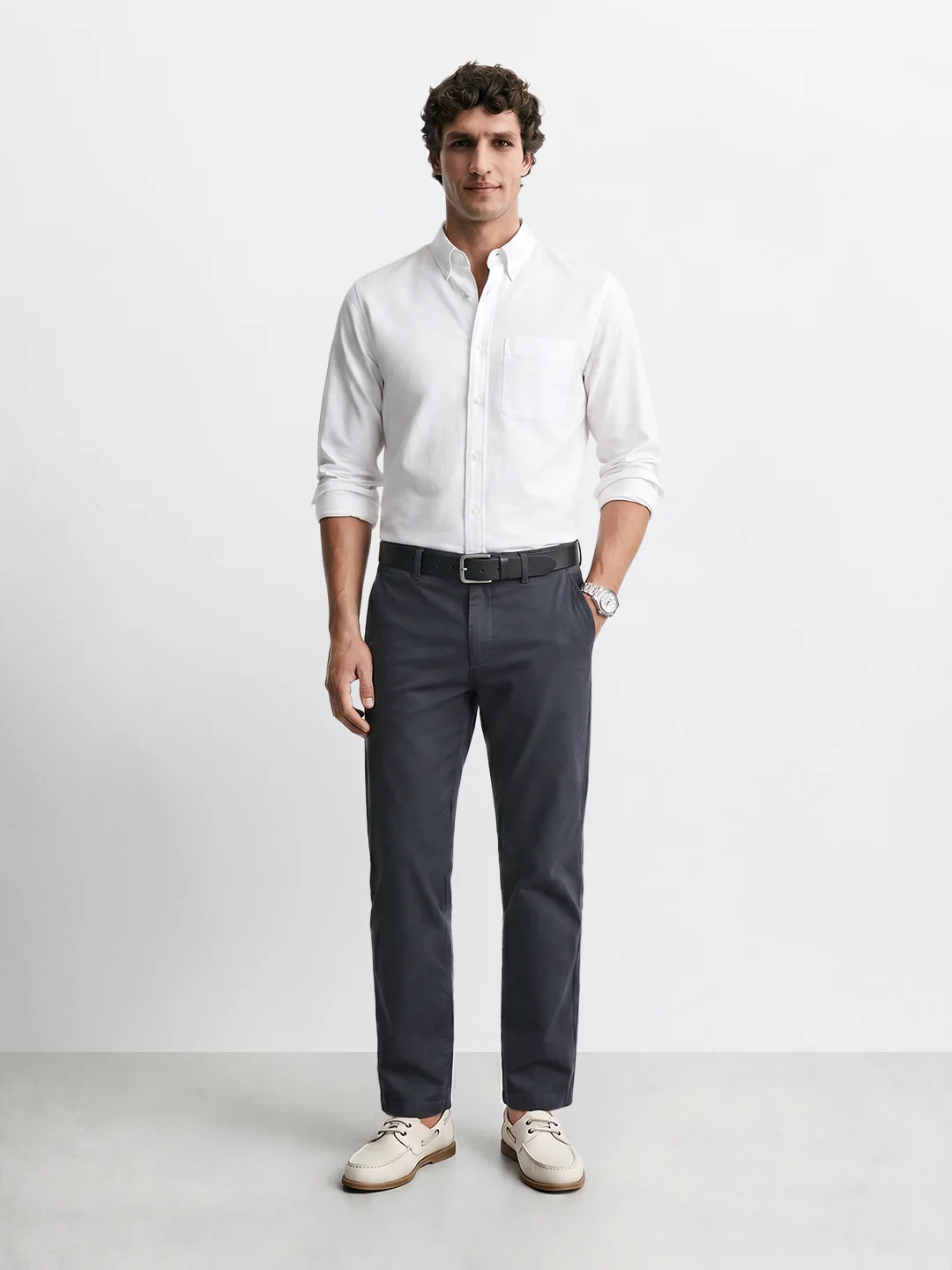 Men's Grey Regular Fit Solid Casual Chinos - Image 6