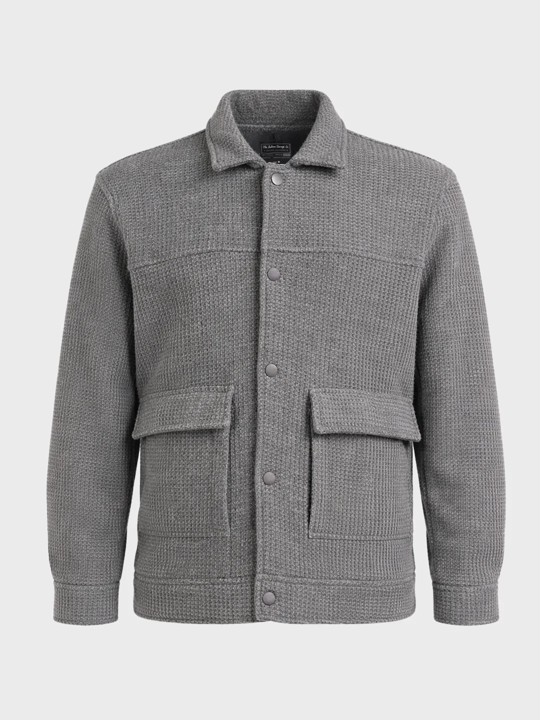 Men's Grey Regular Fit Solid Casual Biker Jacket - Image 4