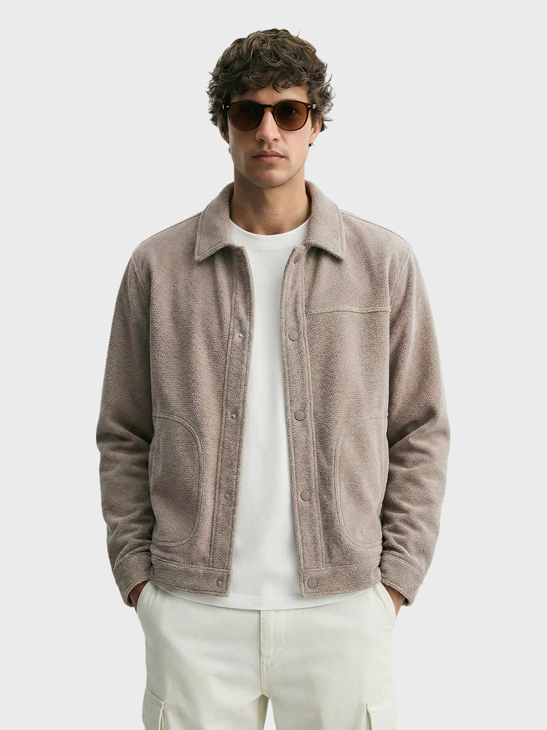 Men's Grey Regular Fit Solid Casual Biker Jacket