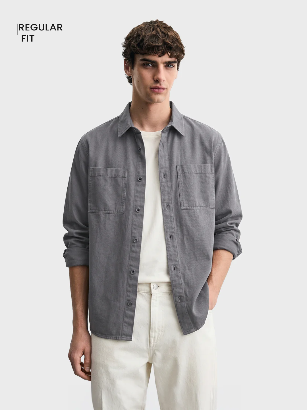 Men's Grey Oversized Fit Solid Casual Shirt - Image 2