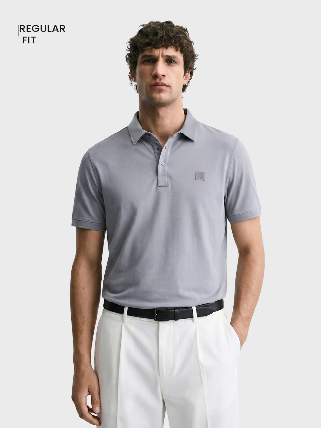 Men's Grey Regular Fit Solid Casual Polo T-Shirts - Image 2