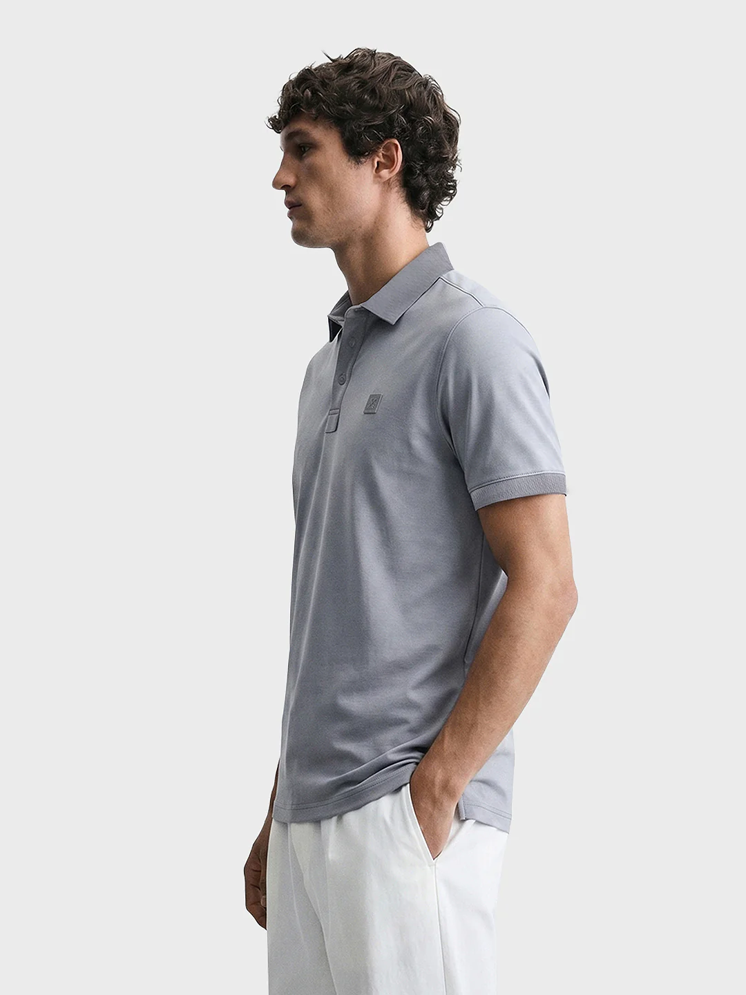 Men's Grey Regular Fit Solid Casual Polo T-Shirts - Image 4