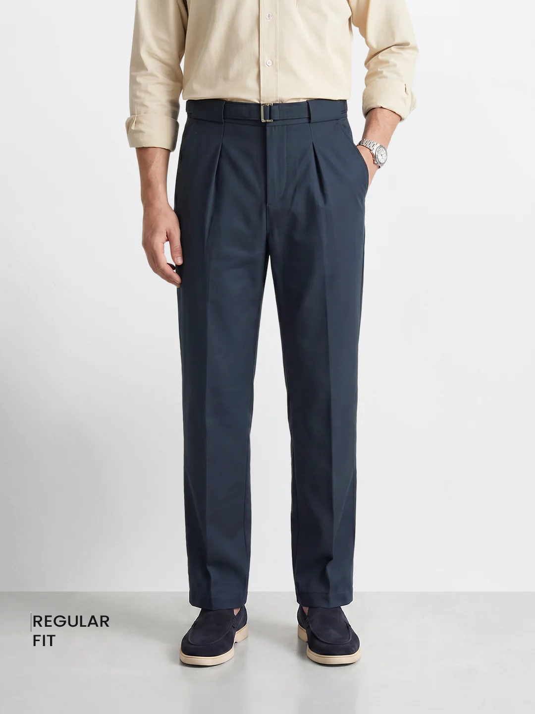 Men's Grey Regular Fit Solid Casual Trousers - Image 8