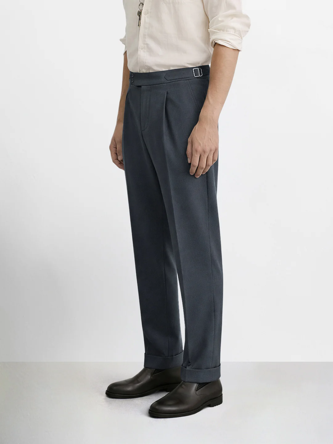Men's Grey Regular Fit Solid Casual Trousers - Image 3