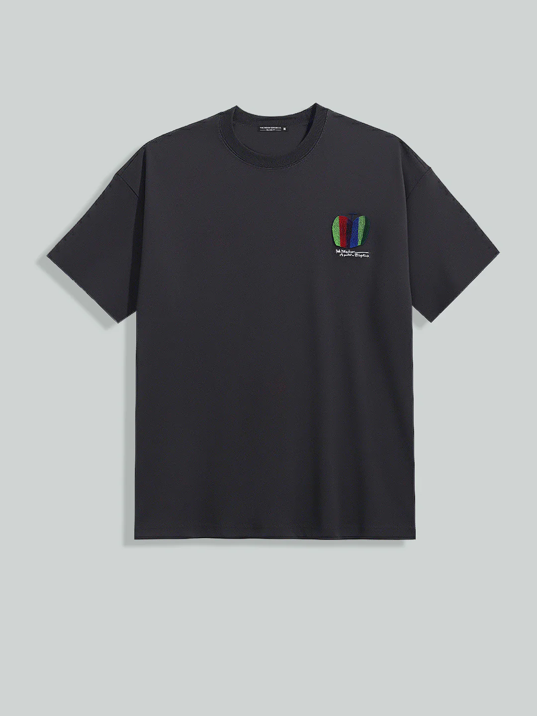 Men's Grey Relaxed Fit Embroided 240 GSM Casual T-Shirt - Image 3
