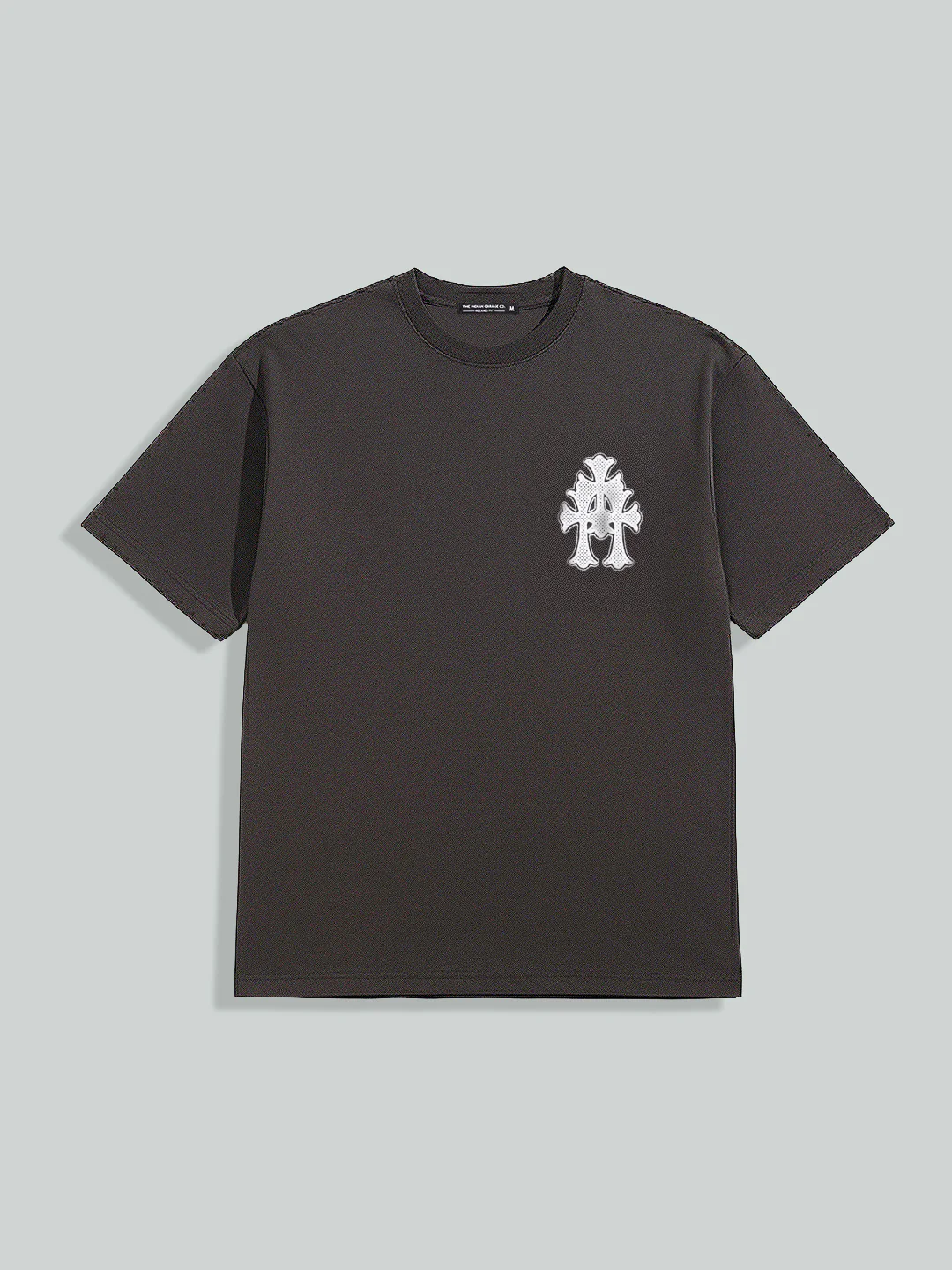 Men's Grey Relaxed Fit Embroided 240 GSM Casual T-Shirt - Image 6