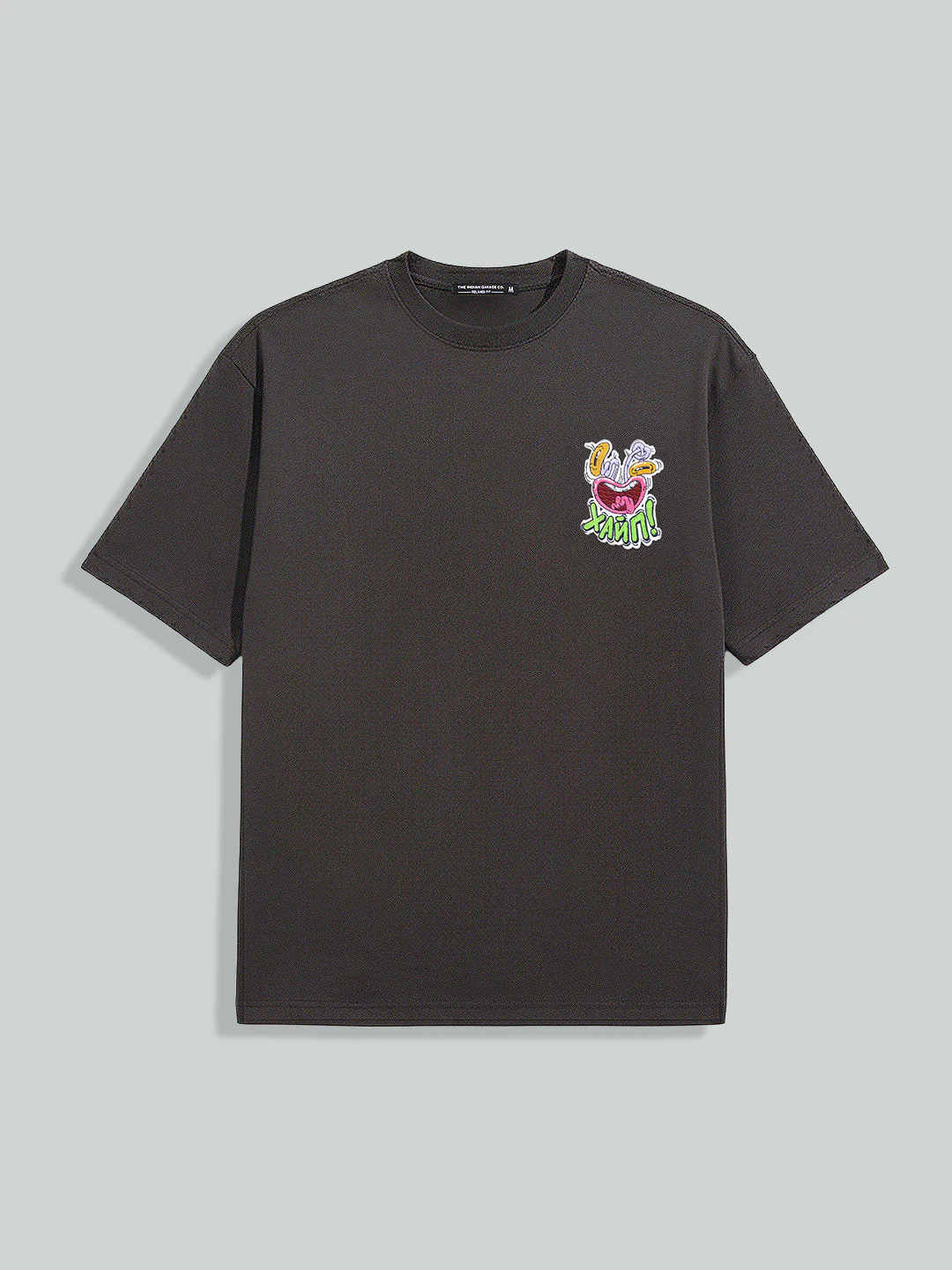 Men's Grey Relaxed Fit Embroided 240 GSM Graphic  T-Shirt - Image 3