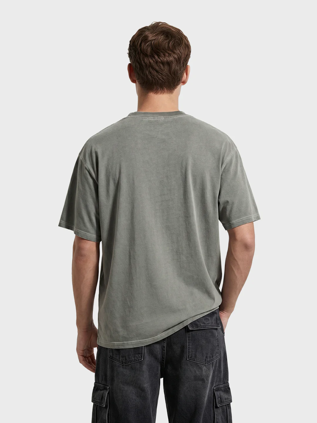 Men's Grey Relaxed Fit Graphic Printed 240 GSM Street Wear T-Shirt - Image 5