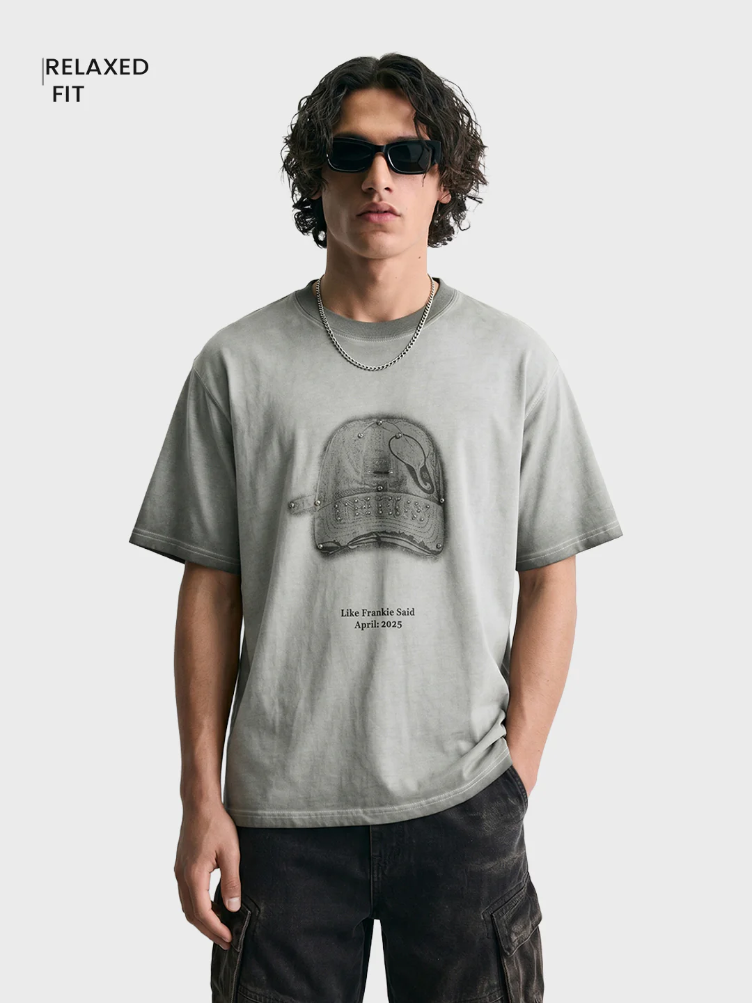 Men's Grey Relaxed Fit Graphic Printed 240 GSM Street Wear T-Shirt - Image 2