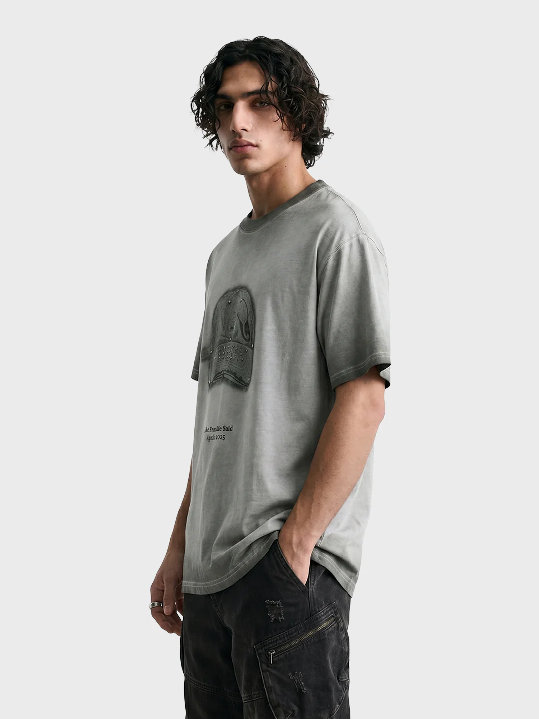 Men's Grey Relaxed Fit Graphic Printed 240 GSM Street Wear T-Shirt - Image 4