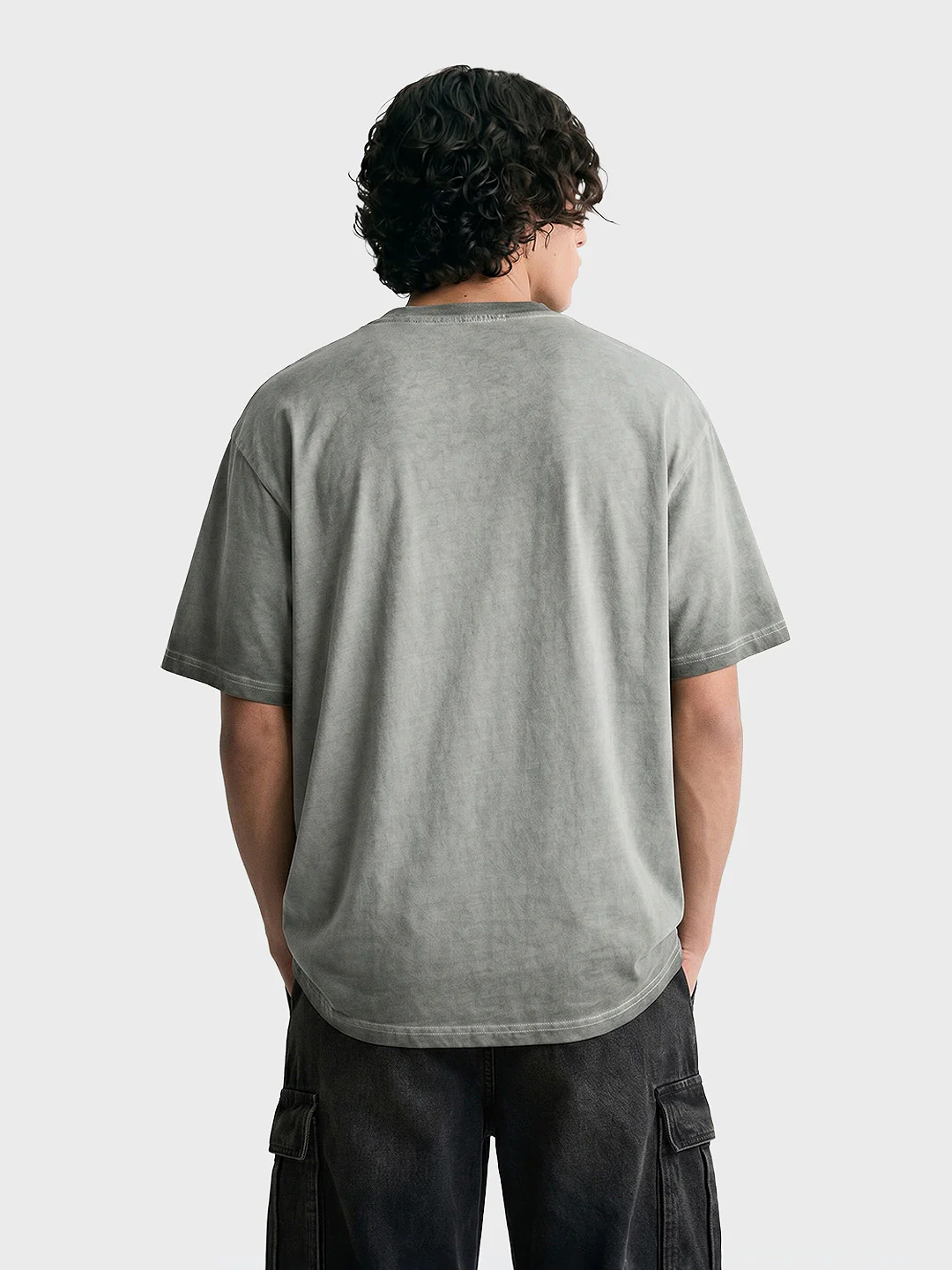 Men's Grey Relaxed Fit Graphic Printed 240 GSM Street Wear T-Shirt - Image 5