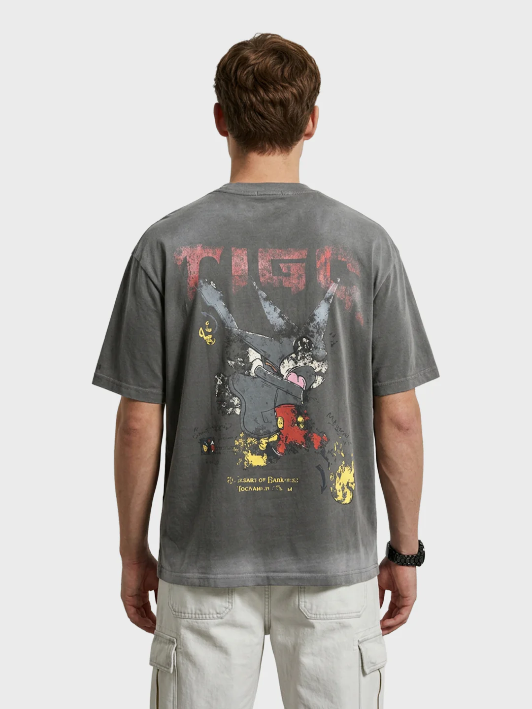 Men's Grey Relaxed Fit Graphic Printed 240 GSM Street Wear T-Shirt - Image 5