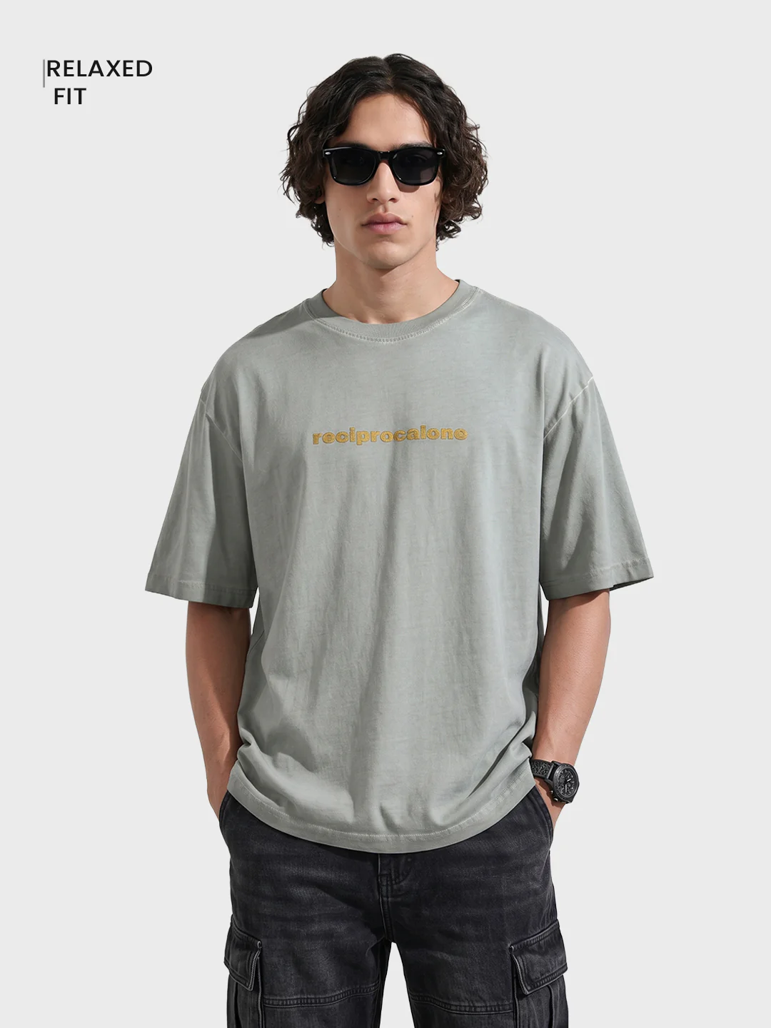 Men's Grey Relaxed Fit Graphic Printed 240 GSM Street Wear T-Shirt - Image 2
