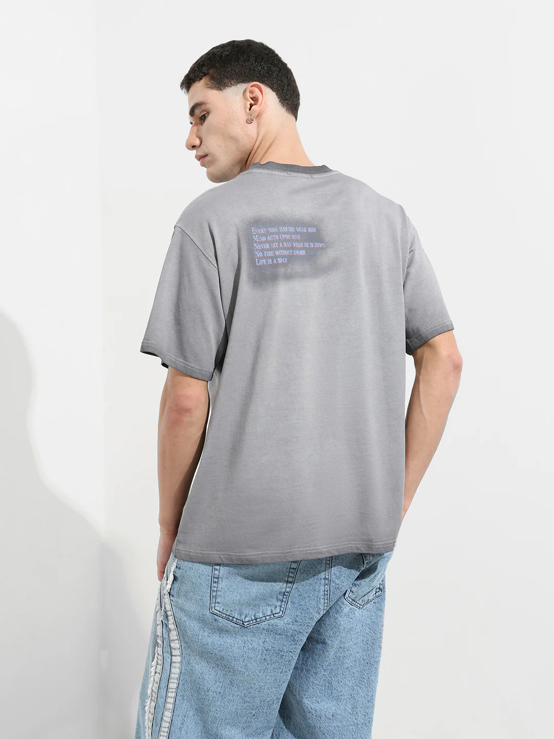 Men's Grey Relaxed Fit Graphic Printed 240 GSM Street Wear T-Shirt - Image 9
