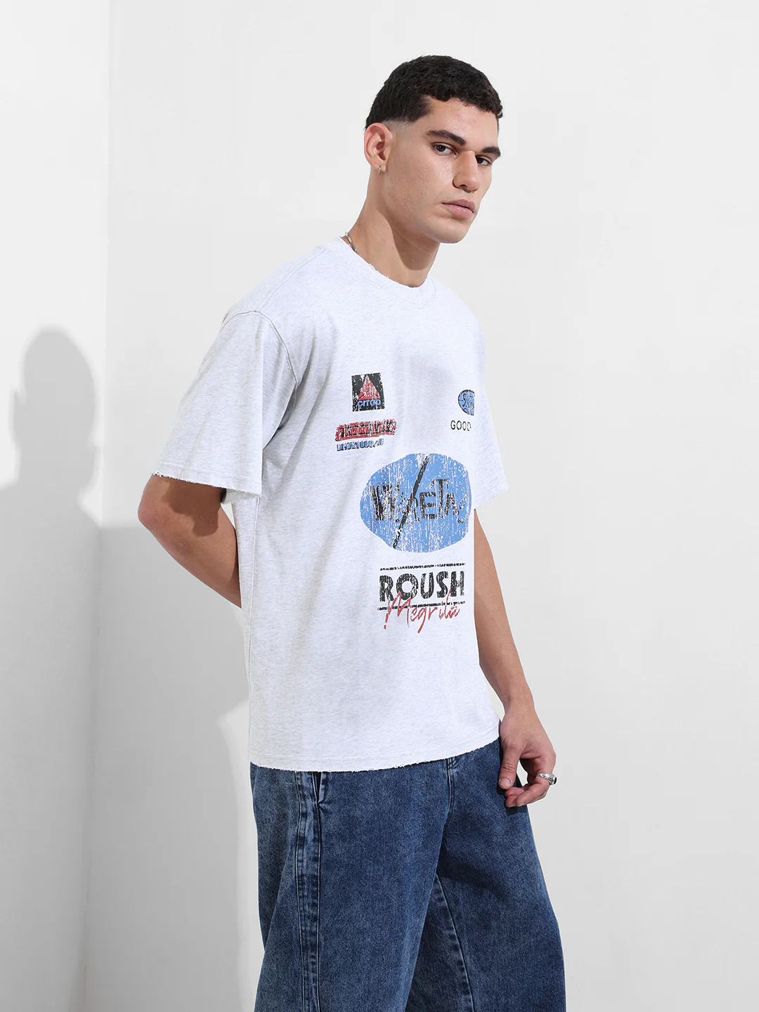 Men's Grey Relaxed Fit Graphic Printed 240 GSM Street Wear T-Shirt - Image 4
