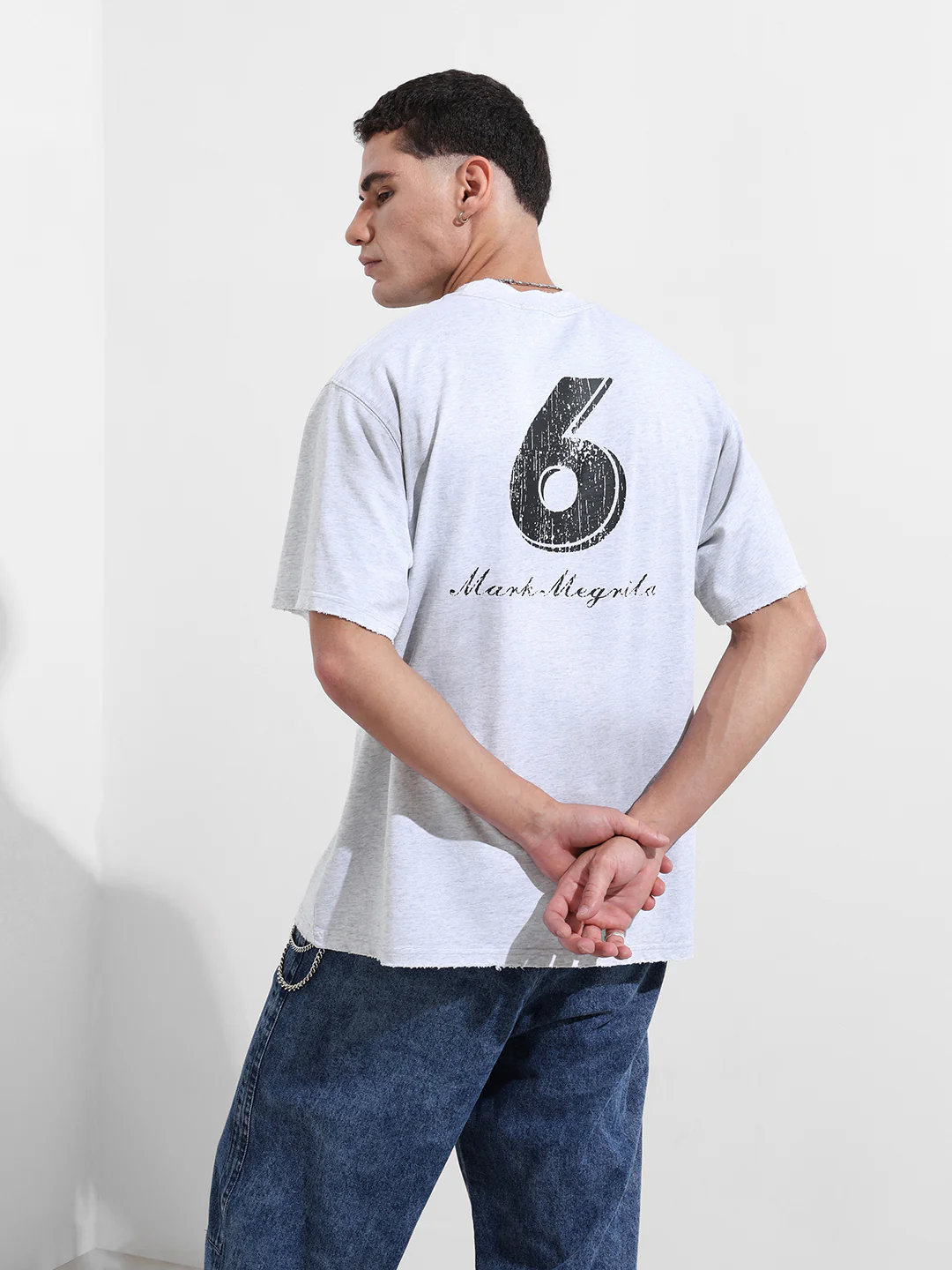 Men's Grey Relaxed Fit Graphic Printed 240 GSM Street Wear T-Shirt - Image 5