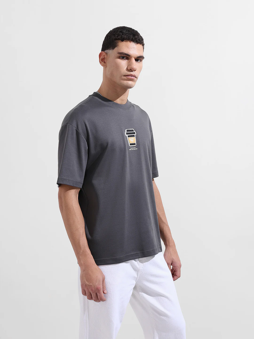 Men's Grey Relaxed Fit Printed 240 GSM Street Wear T-Shirt - Image 3