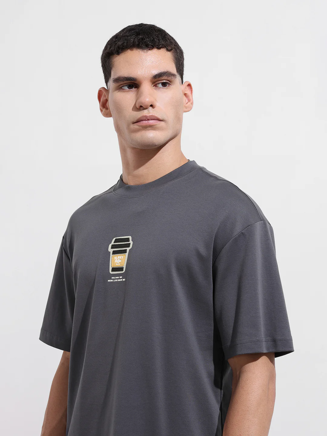 Men's Grey Relaxed Fit Printed 240 GSM Street Wear T-Shirt - Image 4