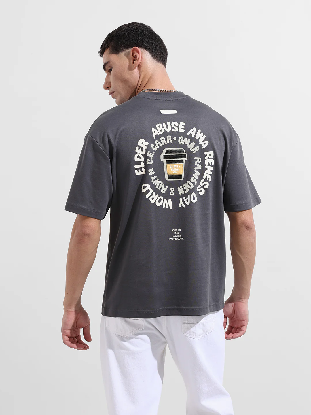Men's Grey Relaxed Fit Printed 240 GSM Street Wear T-Shirt - Image 5