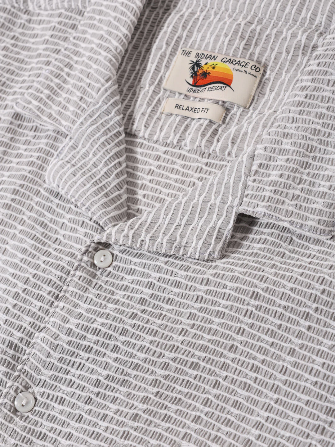 Men's Grey Relaxed Fit Resort Wear Textured Shirt - Image 3