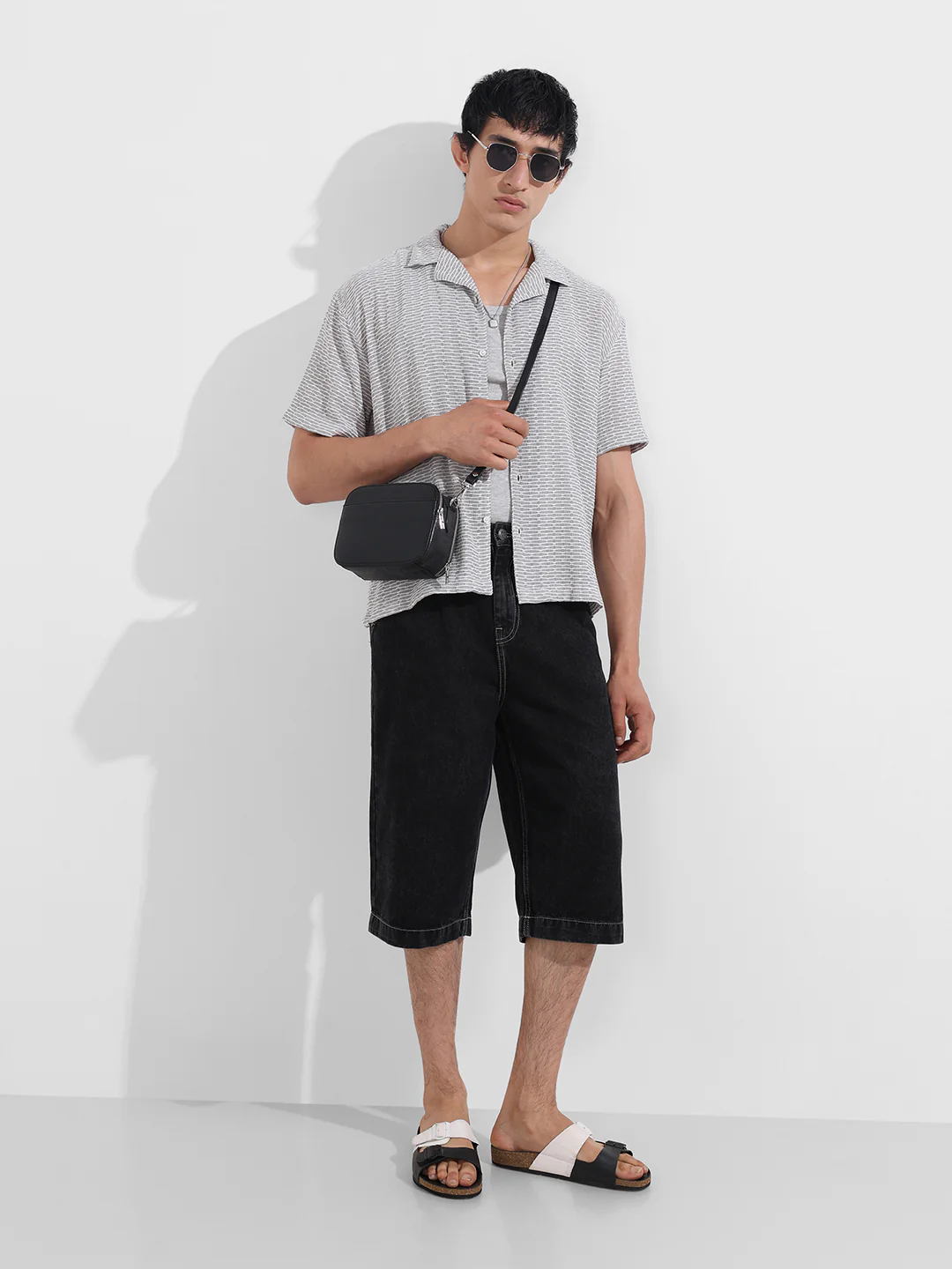 Men's Grey Relaxed Fit Resort Wear Textured Shirt - Image 4