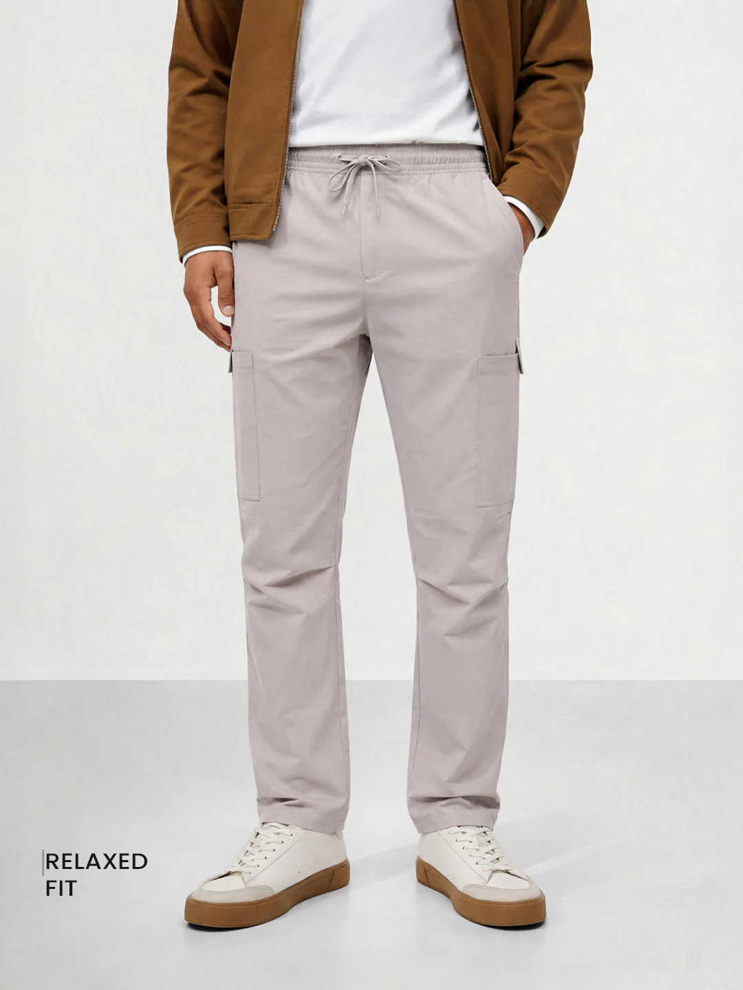 Men's Grey Relaxed Fit Solid Utility Cargo