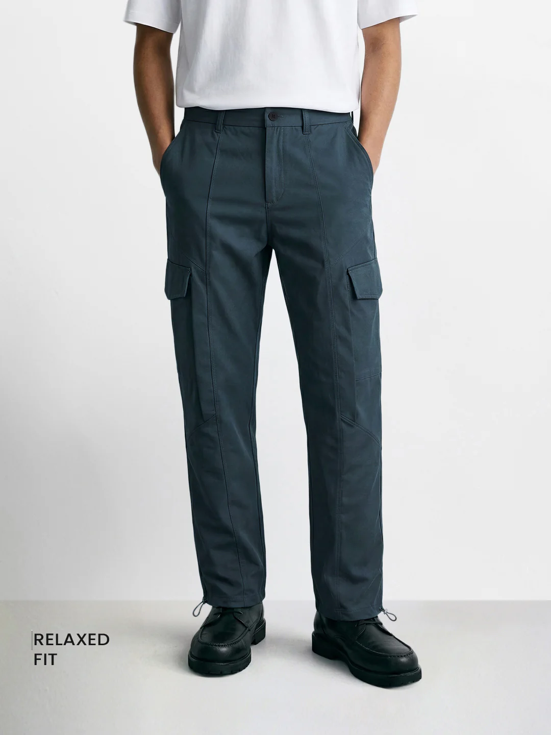 Men's Grey Relaxed Fit Solid Utility Cargo