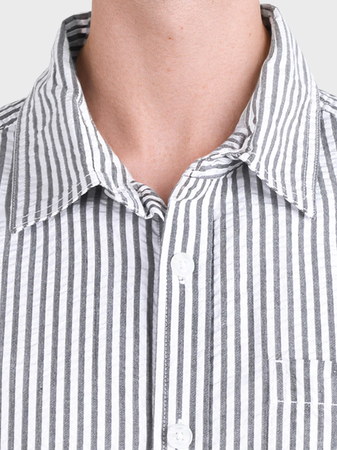 Men's Grey Oversized Fit Striped Casual Shirt - Image 7