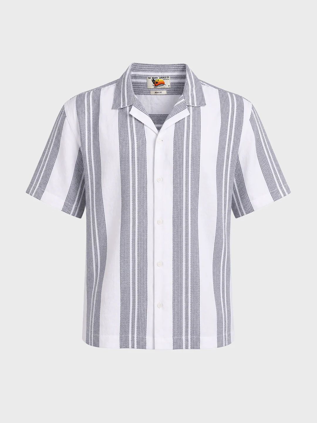 Men's Grey Relaxed Fit Striped Resort Wear Shirt - Image 6