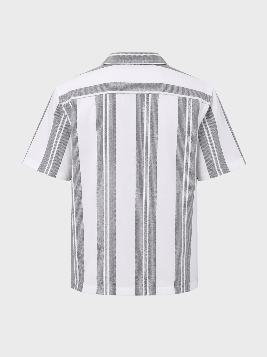 Men's Grey Relaxed Fit Striped Resort Wear Shirt - Image 7
