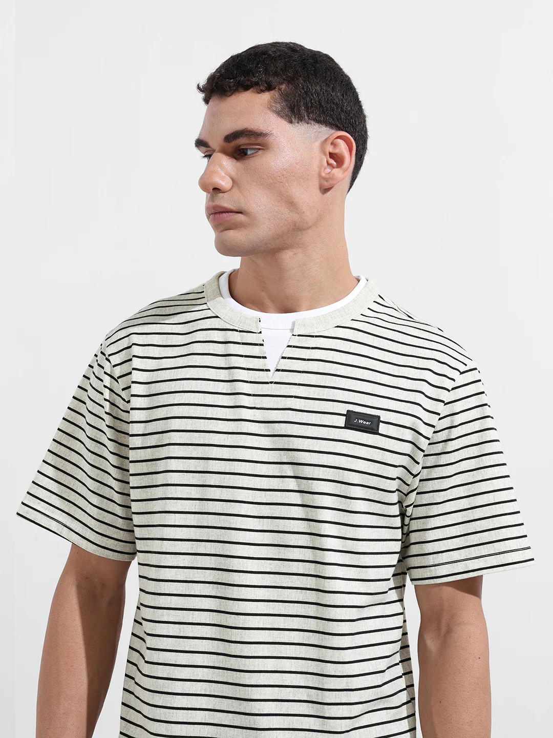 Men's Grey Relaxed Fit Striped 240 GSM Street Wear T-Shirt - Image 4