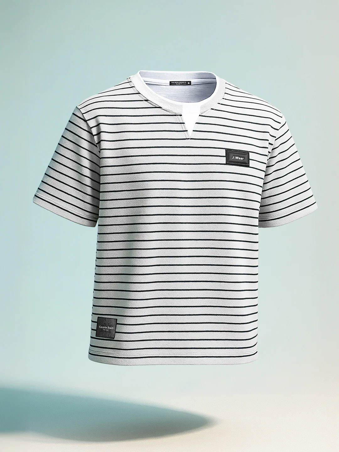 Men's Grey Relaxed Fit Striped 240 GSM Street Wear T-Shirt - Image 7