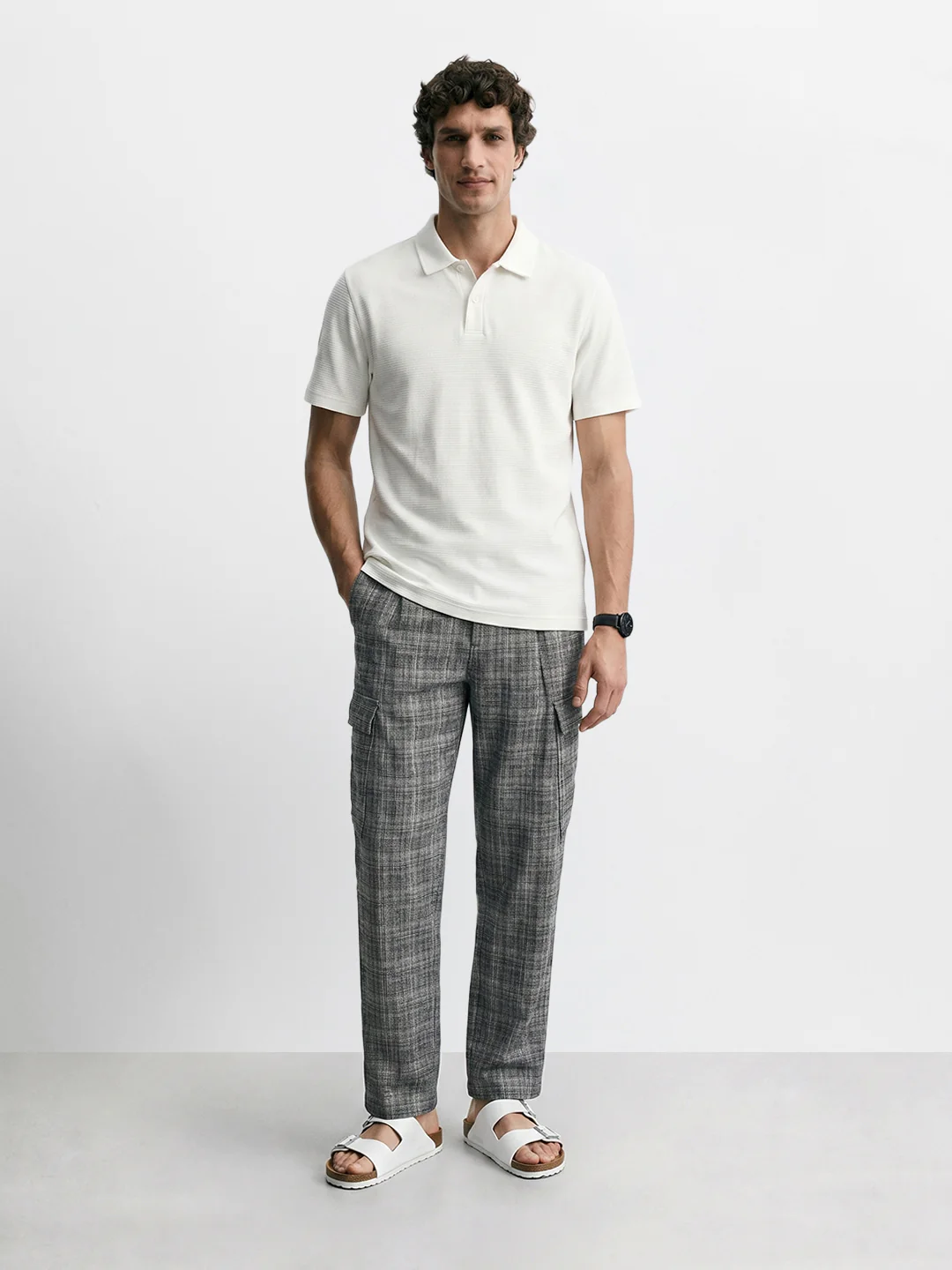Men's Grey Relaxed Fit Solid Casual Cargo - Image 6