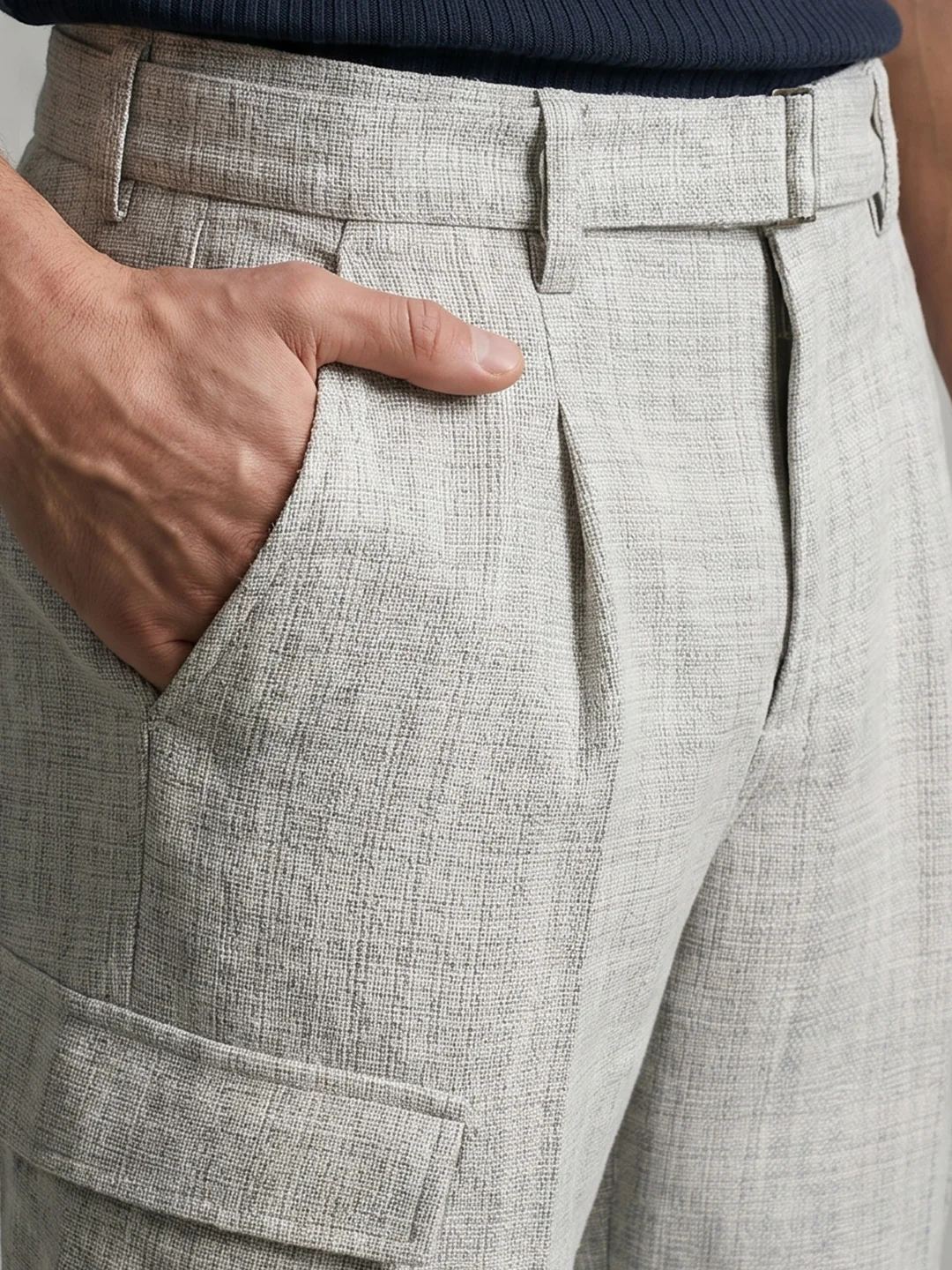 Men's Grey Relaxed Fit Solid Casual Cargo - Image 3
