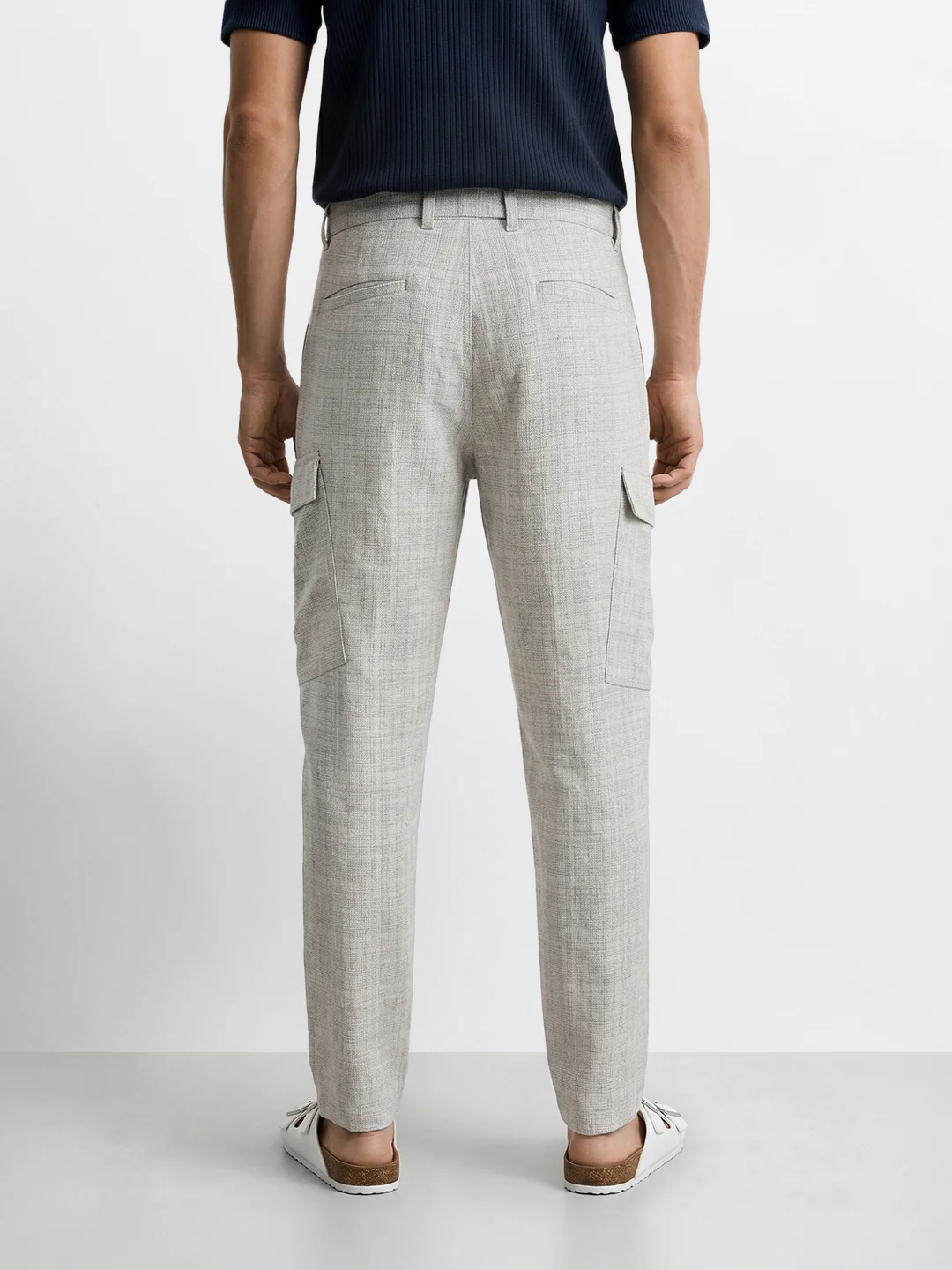 Men's Grey Relaxed Fit Solid Casual Cargo - Image 5