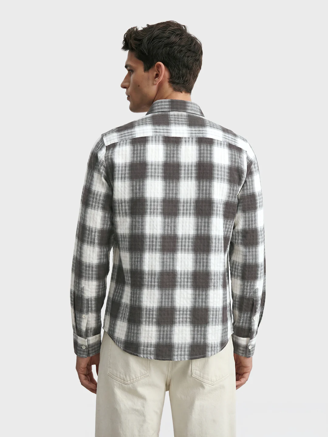Men's Grey Slim Fit Checkered Casual Shirt - Image 5