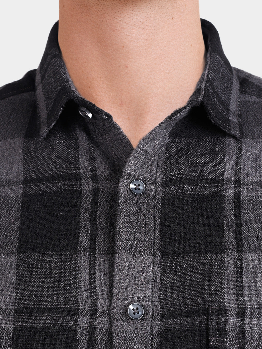Men's Grey Slim Fit Checkered Casual Shirt - Image 3
