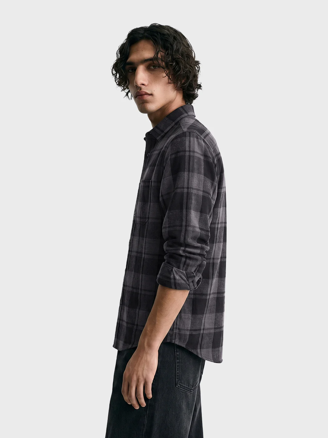 Men's Grey Slim Fit Checkered Casual Shirt - Image 4