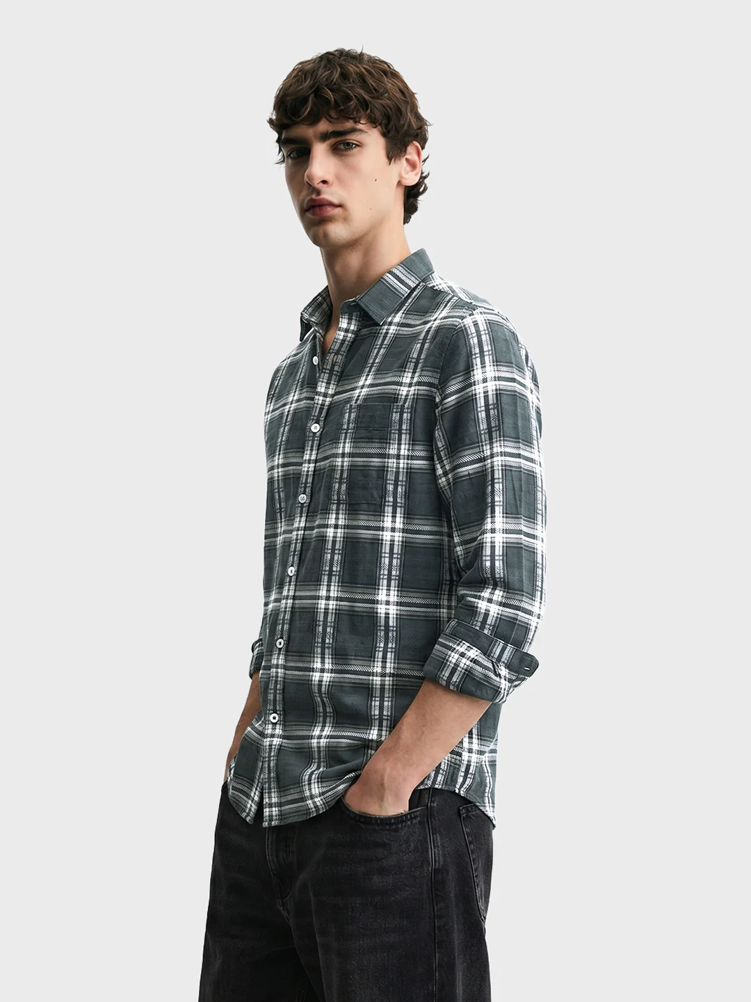 Men's Green Slim Fit Checkered Casual Shirt - Image 3