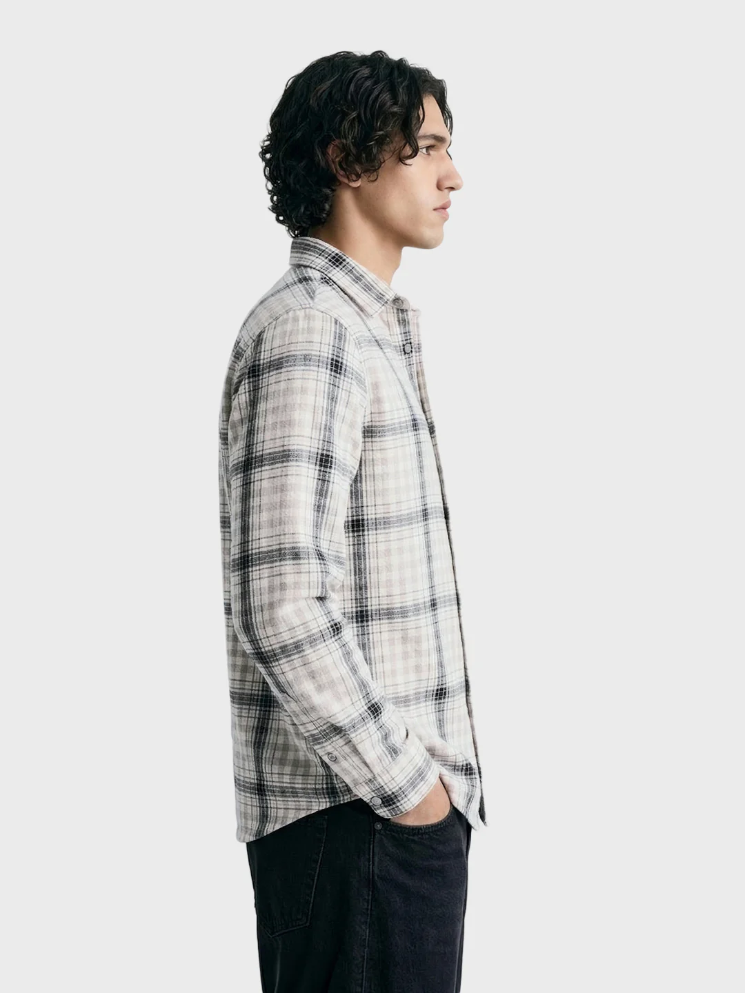 Men's Grey Slim Fit Checkered Casual Shirt - Image 4