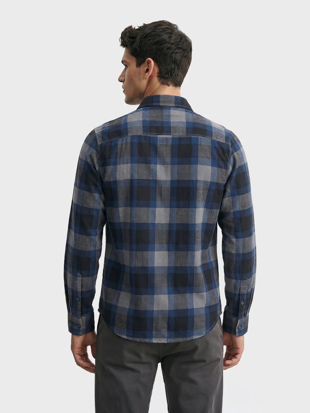 Men's Grey Slim Fit Checkered Casual Shirts - Image 5